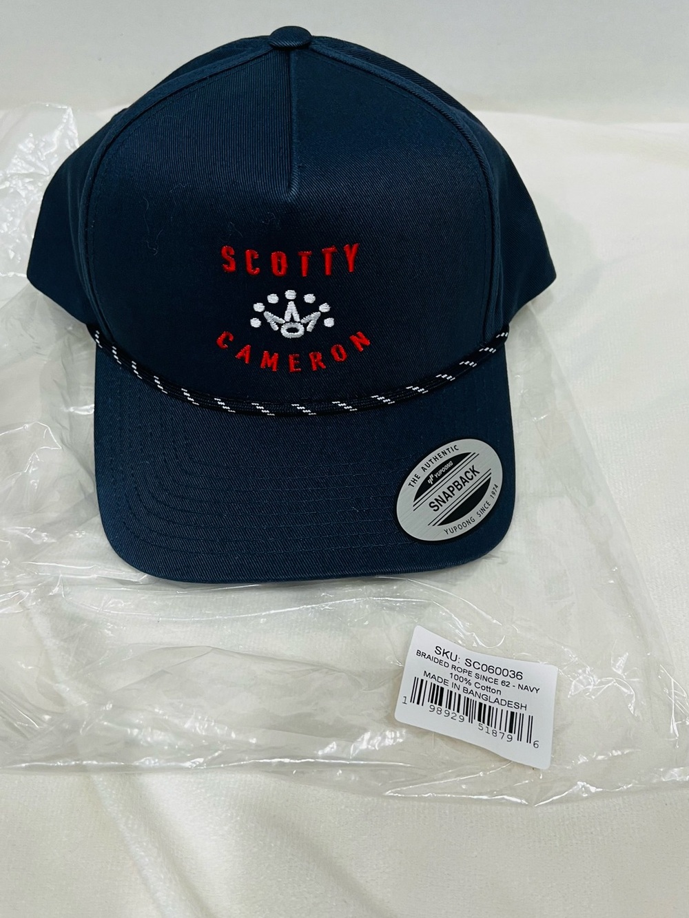 New! Scotty Cameron Navy Hat with Red Embroidery and Navy -White Rope